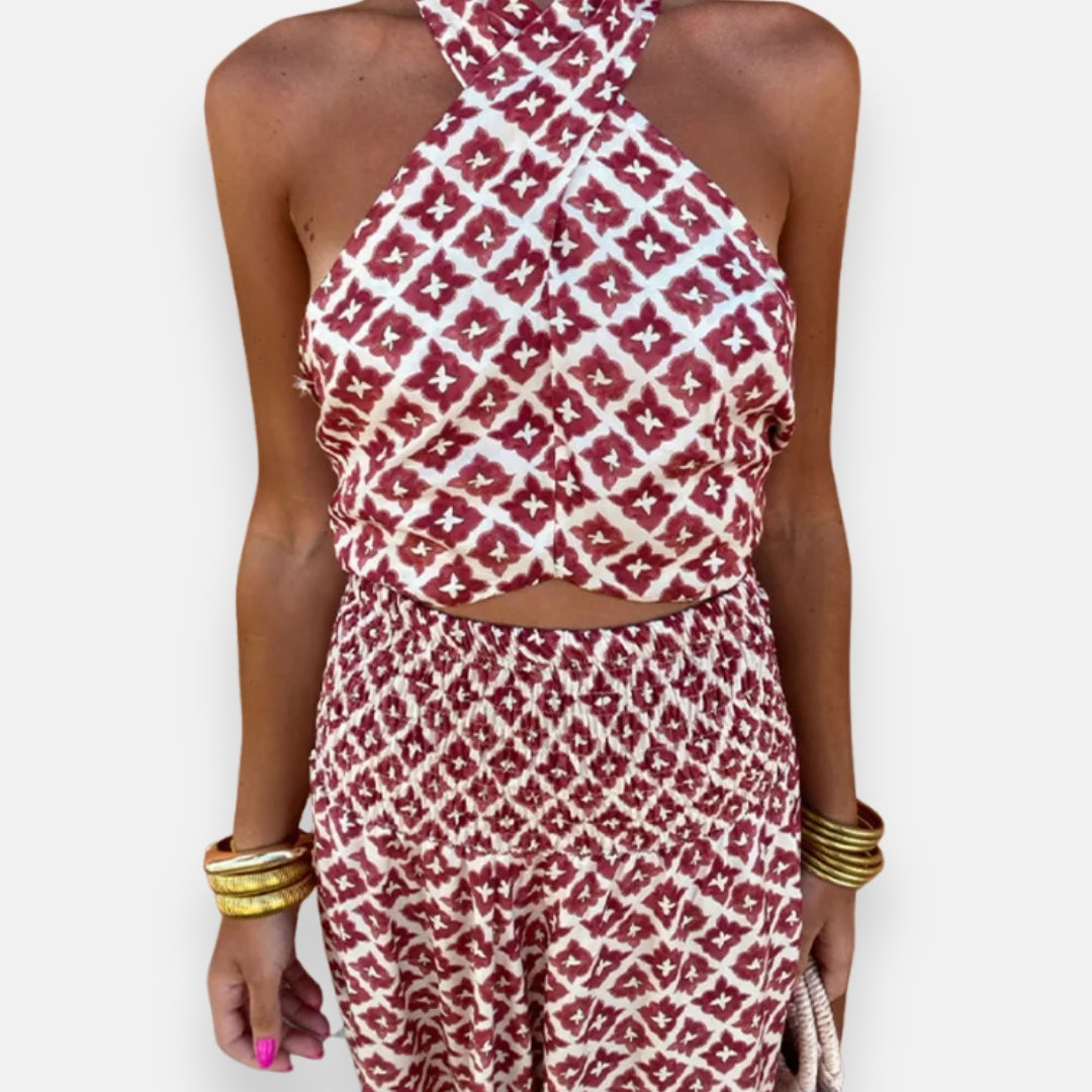 Eléa | Robe midi élégante à épaules dégagées