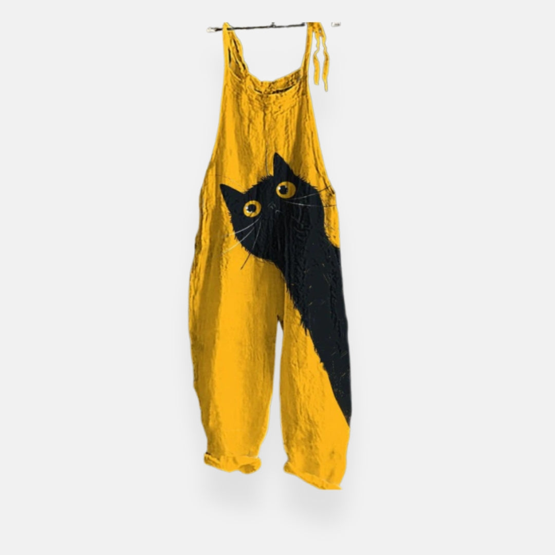 Soliane | Salopette légère jaune chat noir