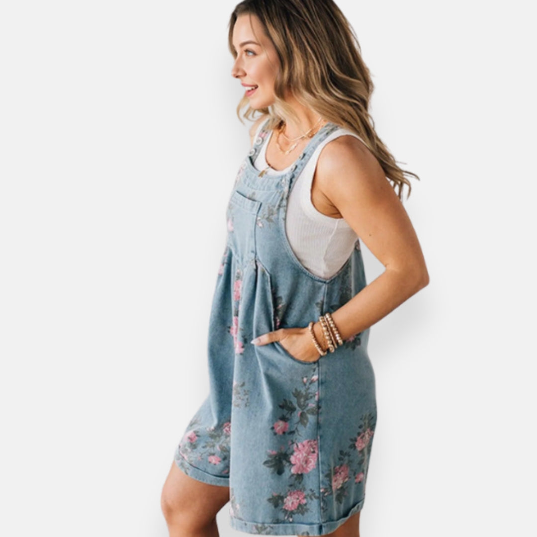 Laurine | Combishort en jean à fleurs vintage