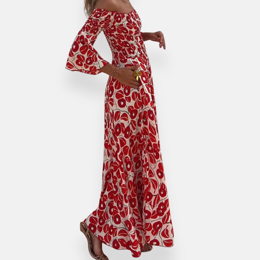 Lysiane | Robe à épaules dénudées fleurie