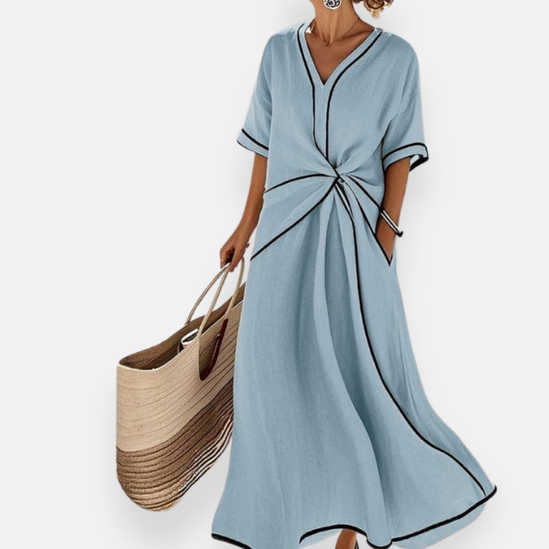 Malina | Robe à nœud et liserés contrastés