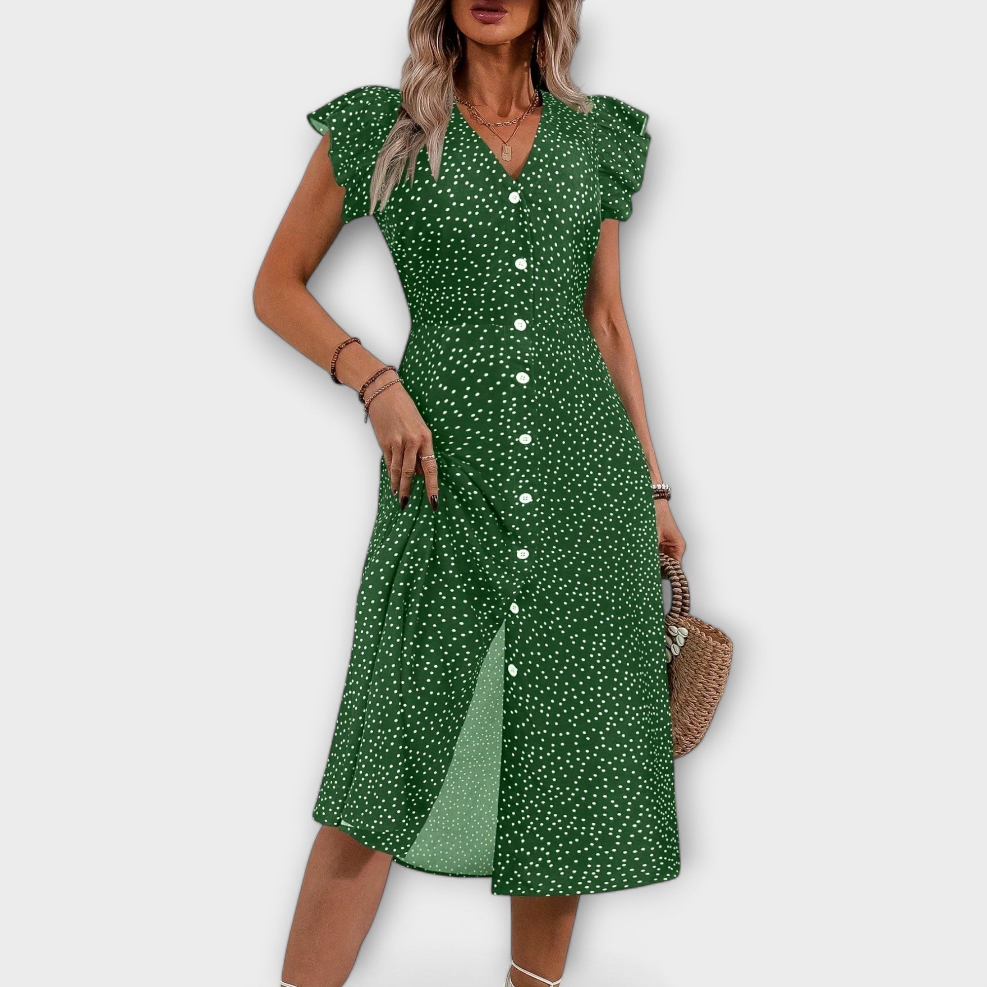 Robe Midi à Pois Élégante