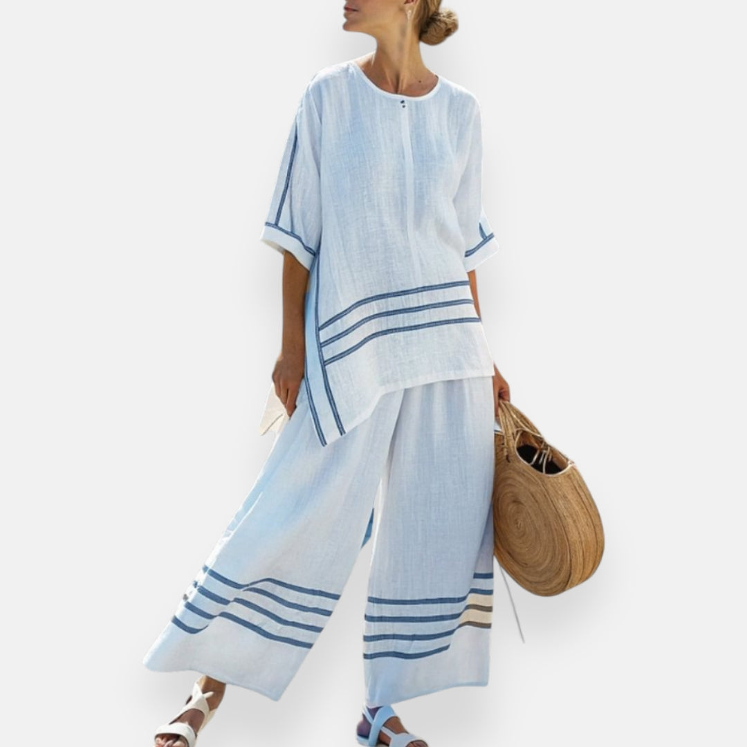 Carine | Ensemble à rayures et coupe asymétrique