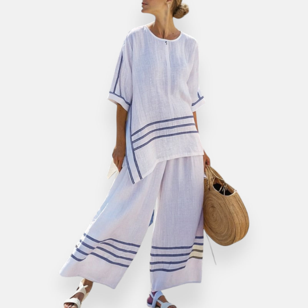Carine | Ensemble à rayures et coupe asymétrique
