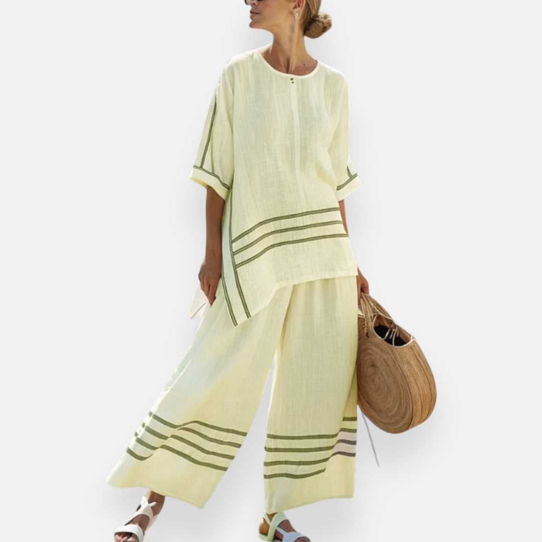 Carine | Ensemble à rayures et coupe asymétrique