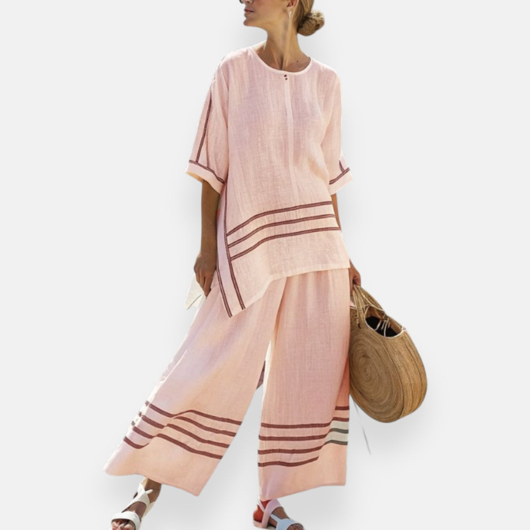 Carine | Ensemble à rayures et coupe asymétrique