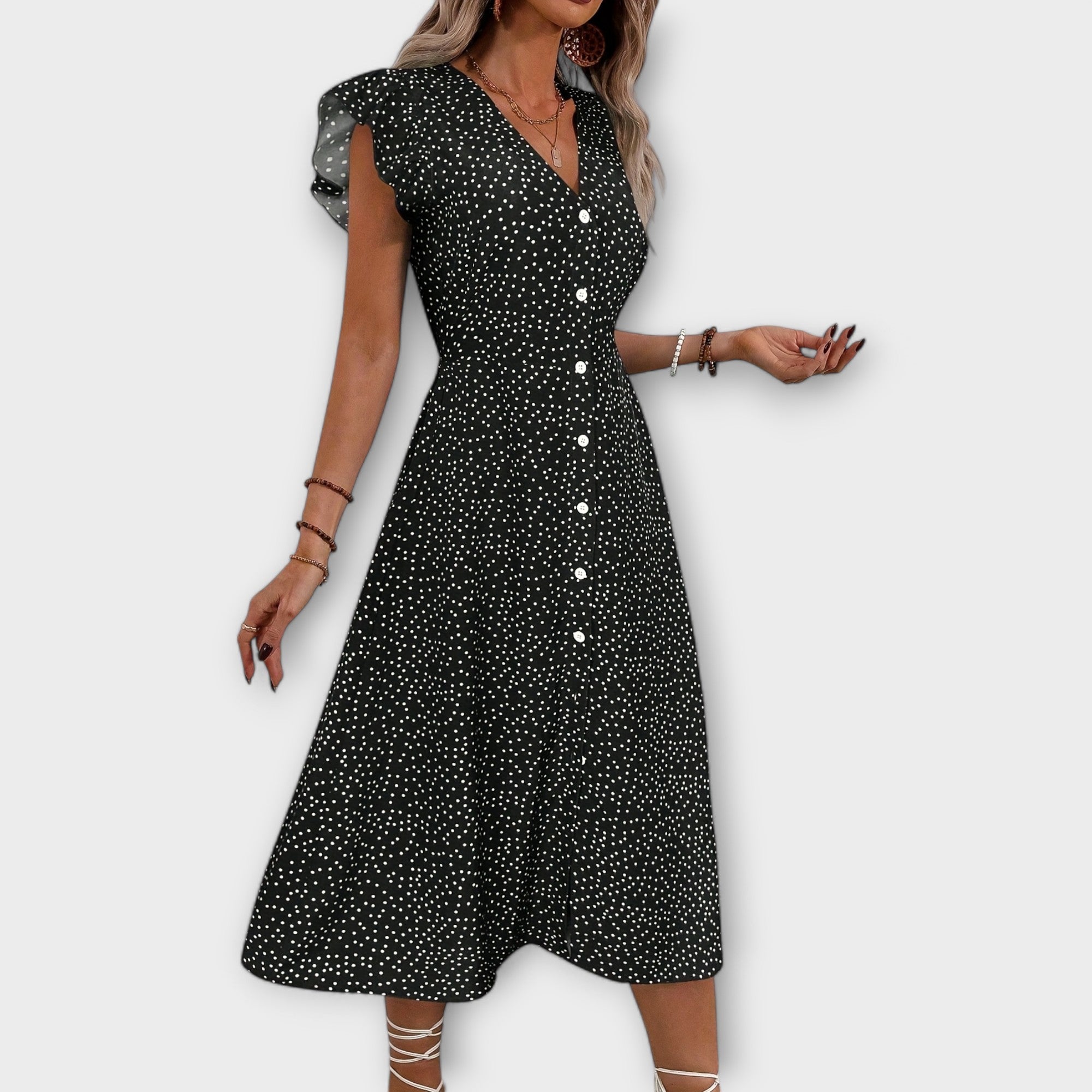 Robe Midi à Pois Élégante
