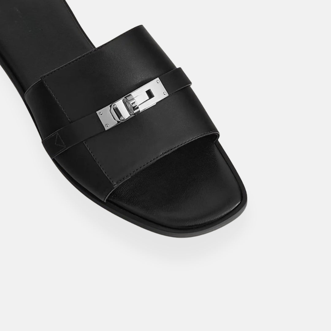 Aria | Mules noires élégantes avec détail bijou