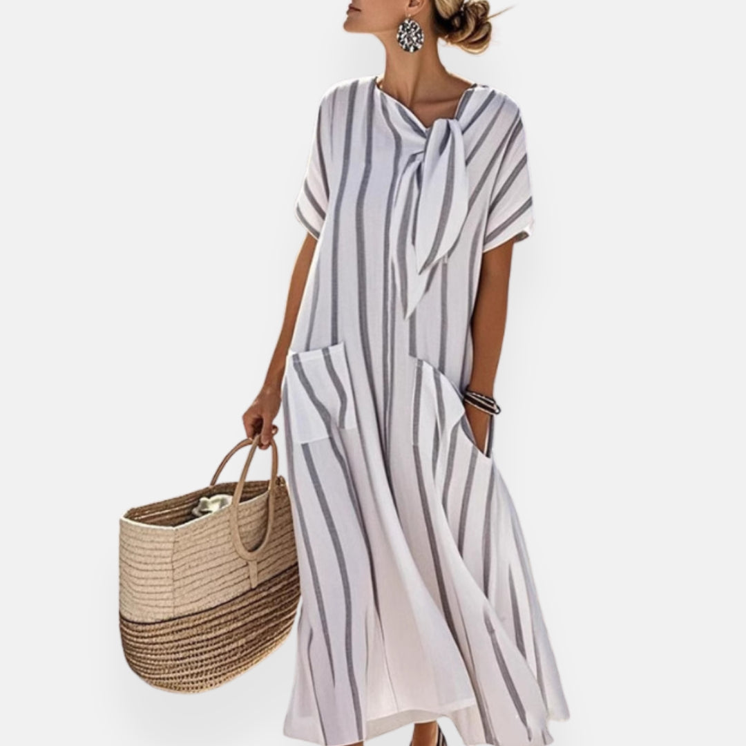 Loriane | Robe ample à rayures et col nœud