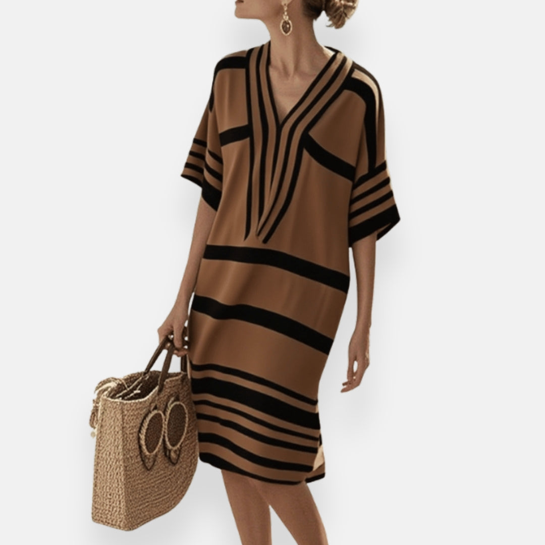 Florette | Robe ample à rayures et col tunisien