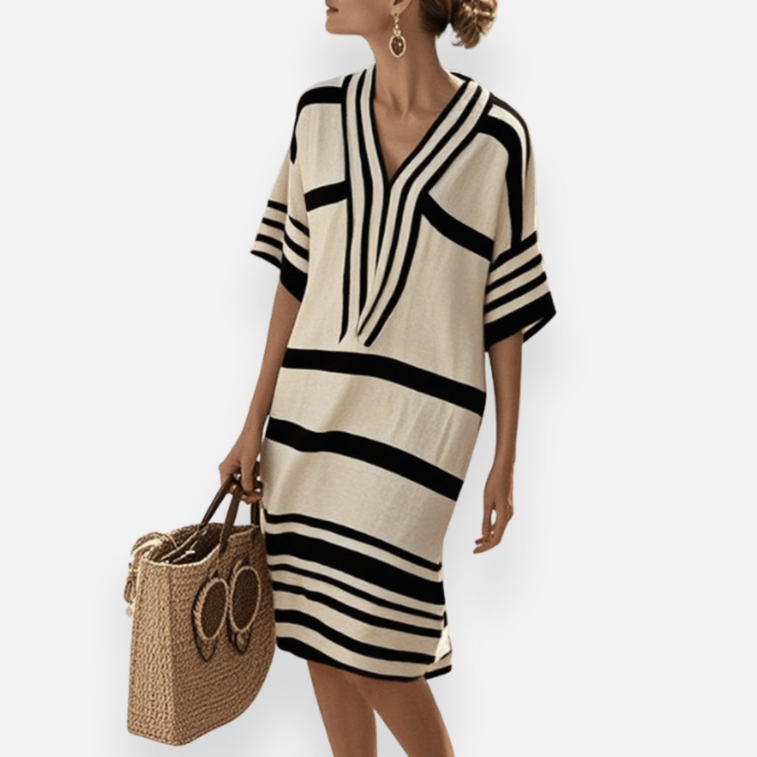 Florette | Robe ample à rayures et col tunisien