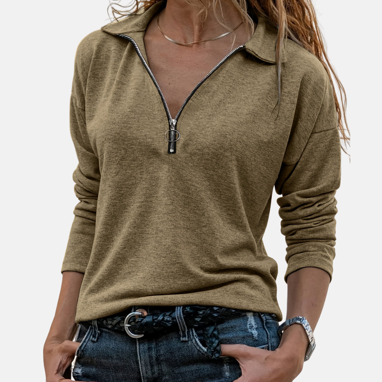 Sheena | Haut chic zippé à manches longues