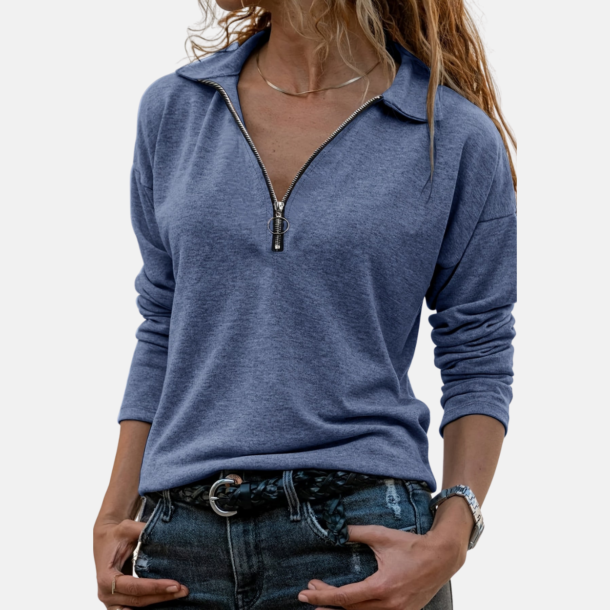 Sheena | Haut chic zippé à manches longues