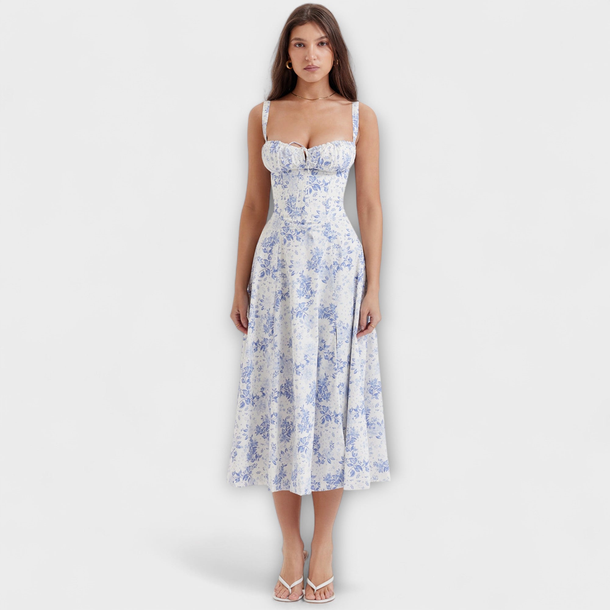 Zipporas | Robe Bustier Détailée avec Imprimé Floral Moderne de Printemps