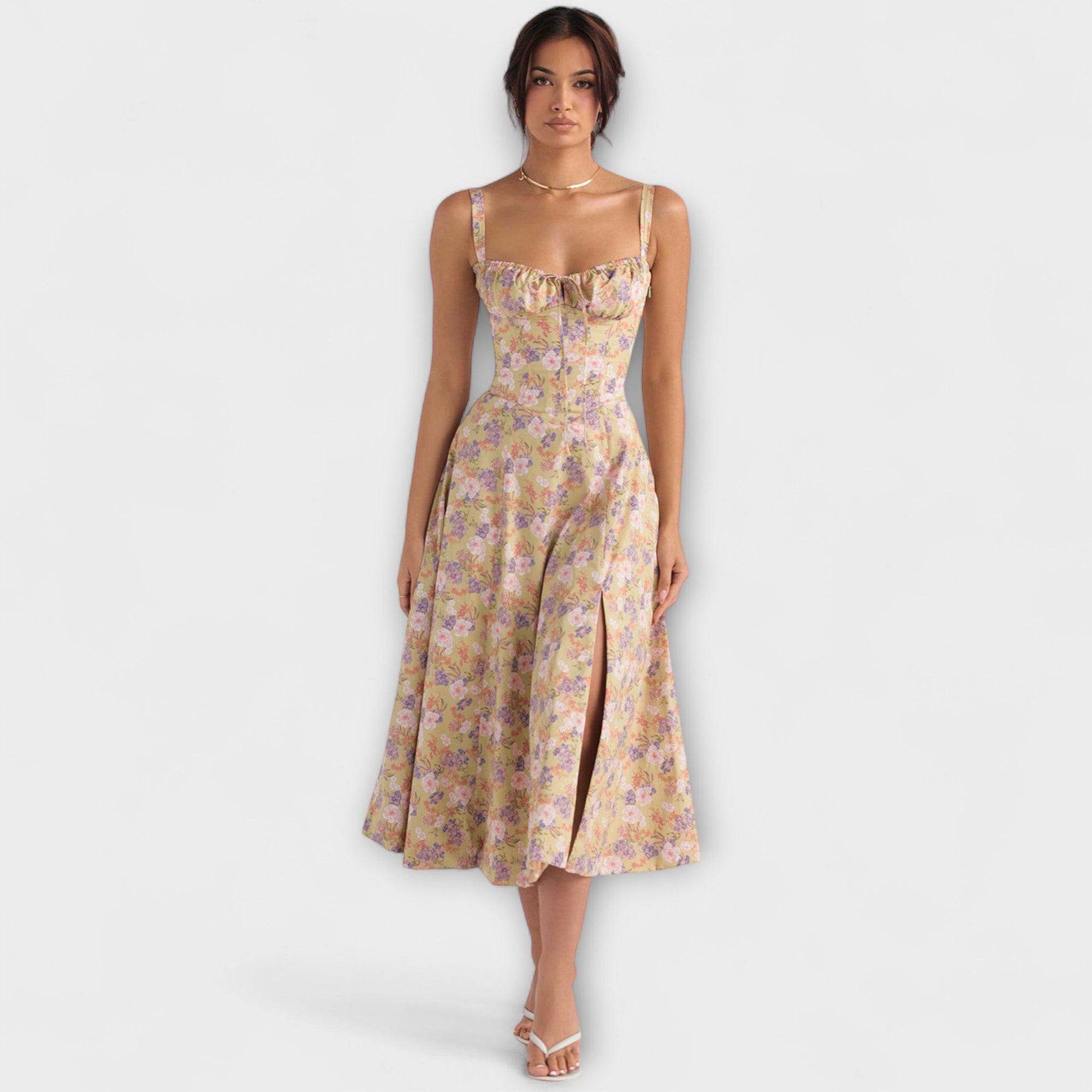 Zipporas | Robe Bustier Détailée avec Imprimé Floral Moderne de Printemps