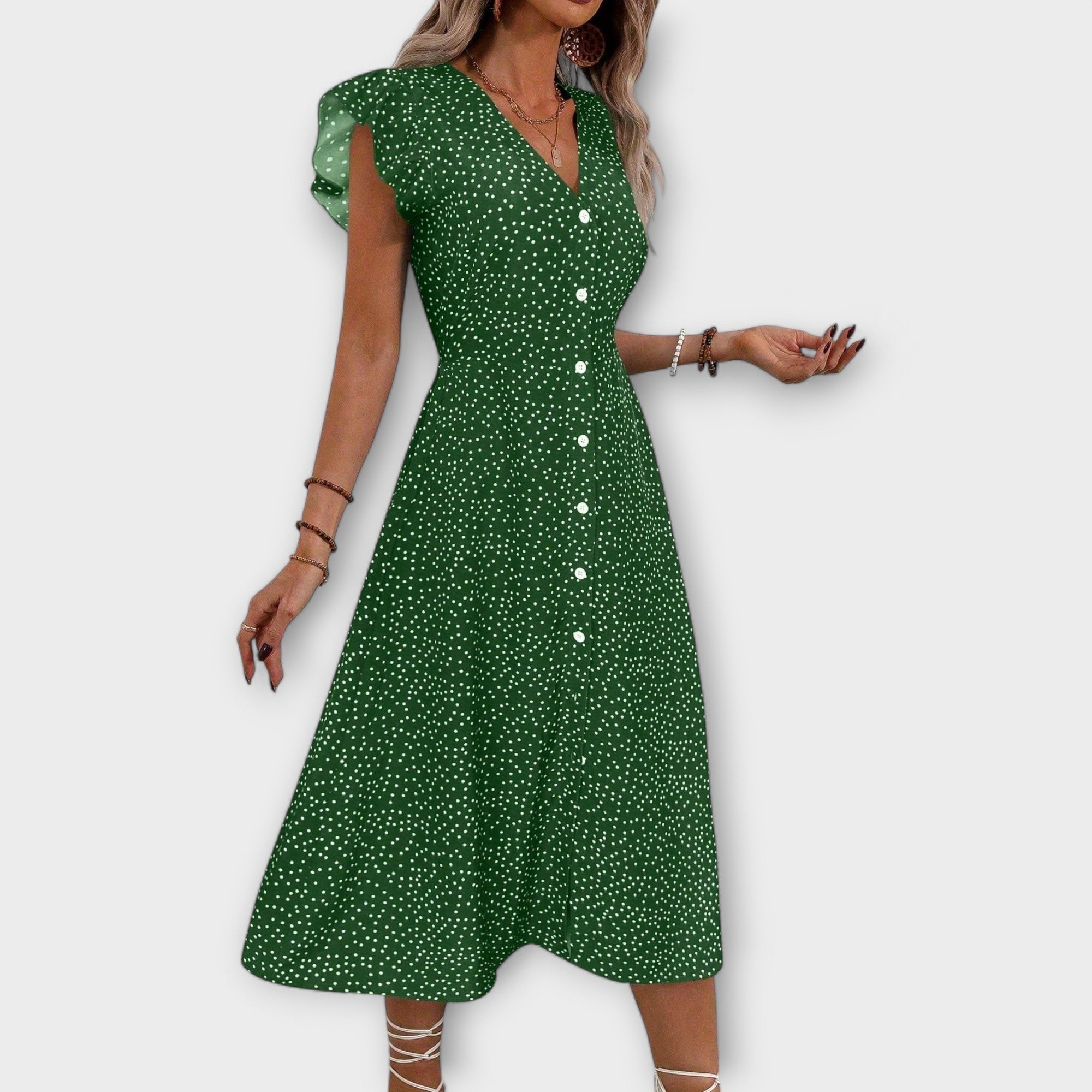 Robe Midi à Pois Élégante