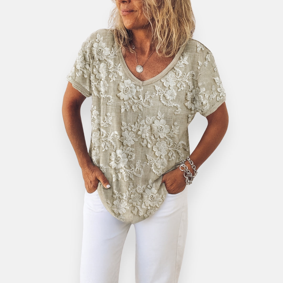 Alberte | T-shirt brodé à col V