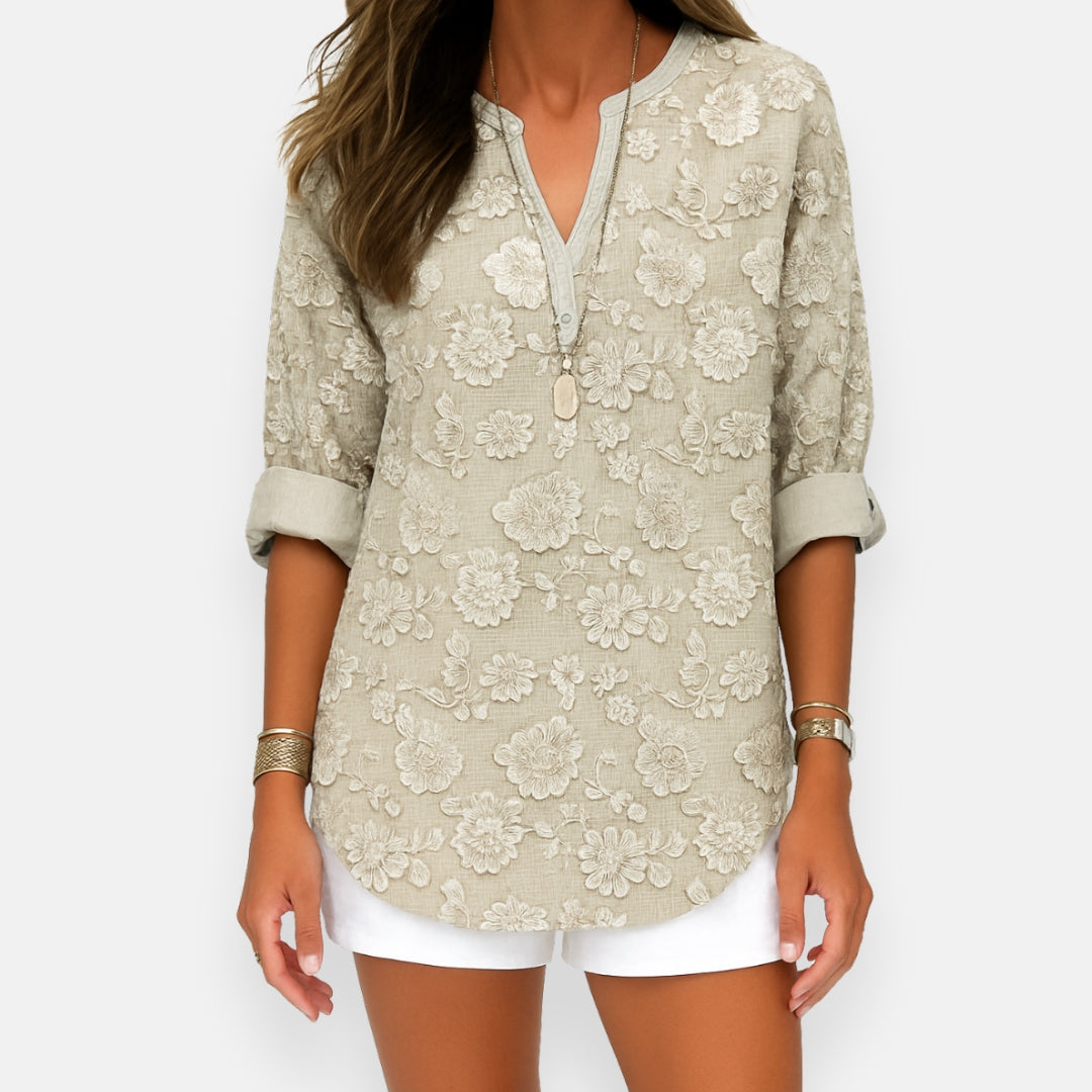 Héva | Blouse élégante à fleurs texturées