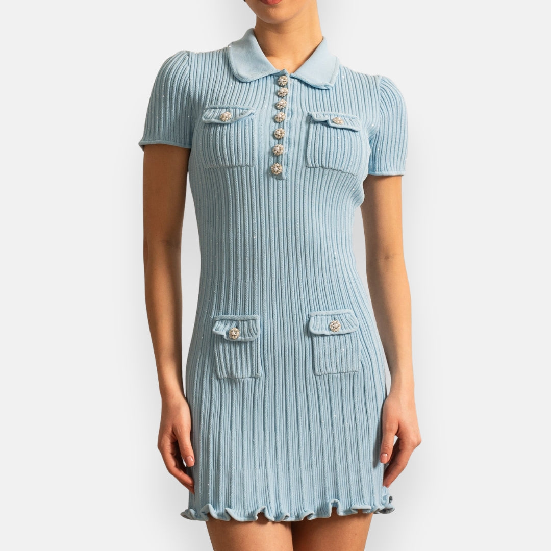 Marine | Robe cintrée à manches courtes