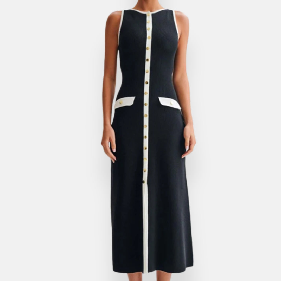 Alvine | Robe midi côtelée à boutons dorés