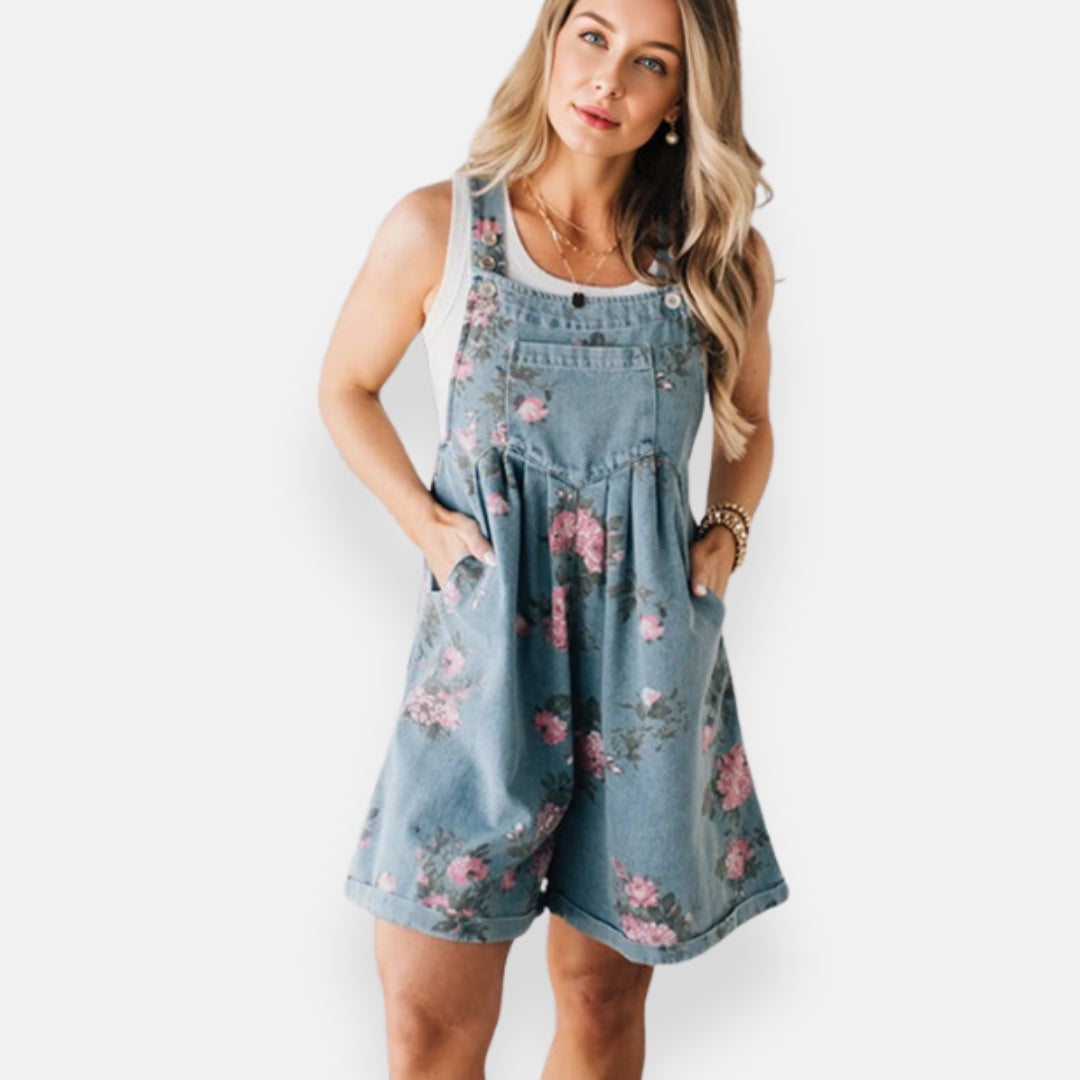 Laurine | Combishort en jean à fleurs vintage