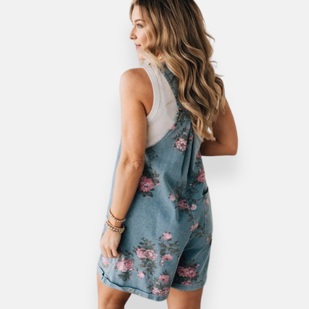 Laurine | Combishort en jean à fleurs vintage