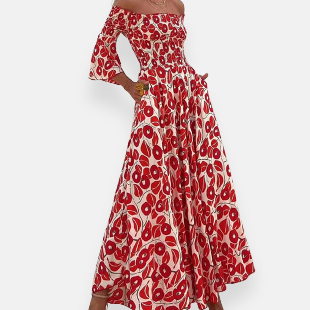 Lysiane | Robe à épaules dénudées fleurie