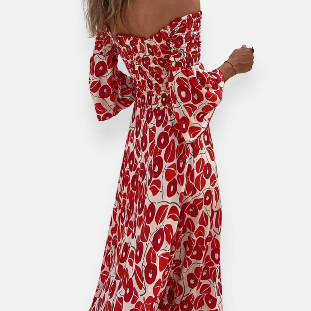 Lysiane | Robe à épaules dénudées fleurie