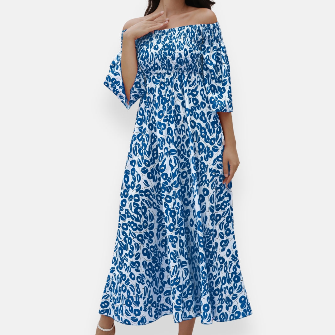 Lysiane | Robe à épaules dénudées fleurie
