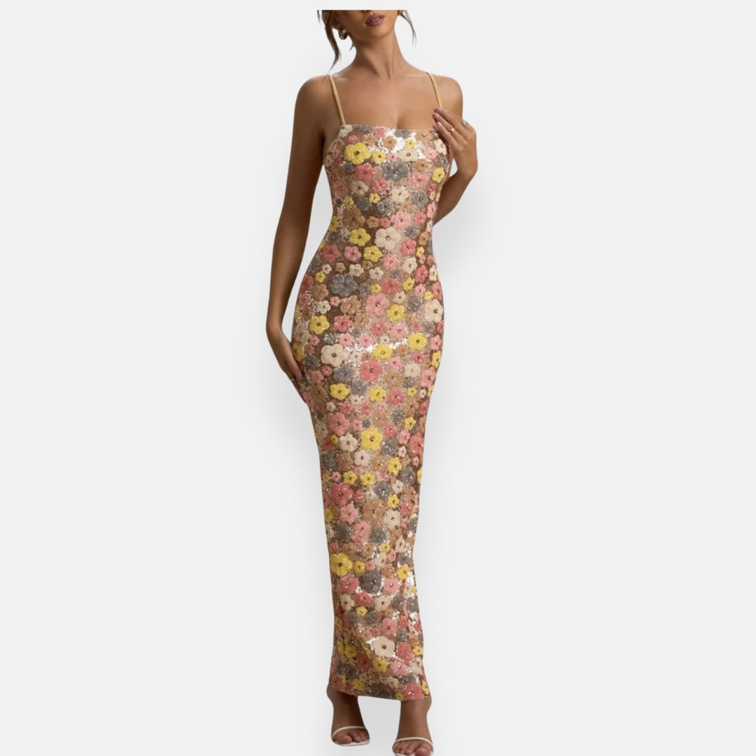 Amarante | Robe maxi à sequins pastel