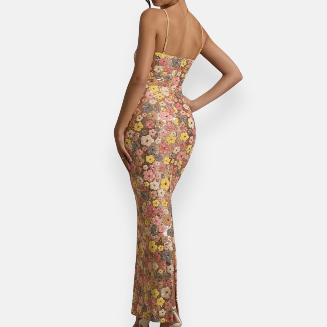Amarante | Robe maxi à sequins pastel