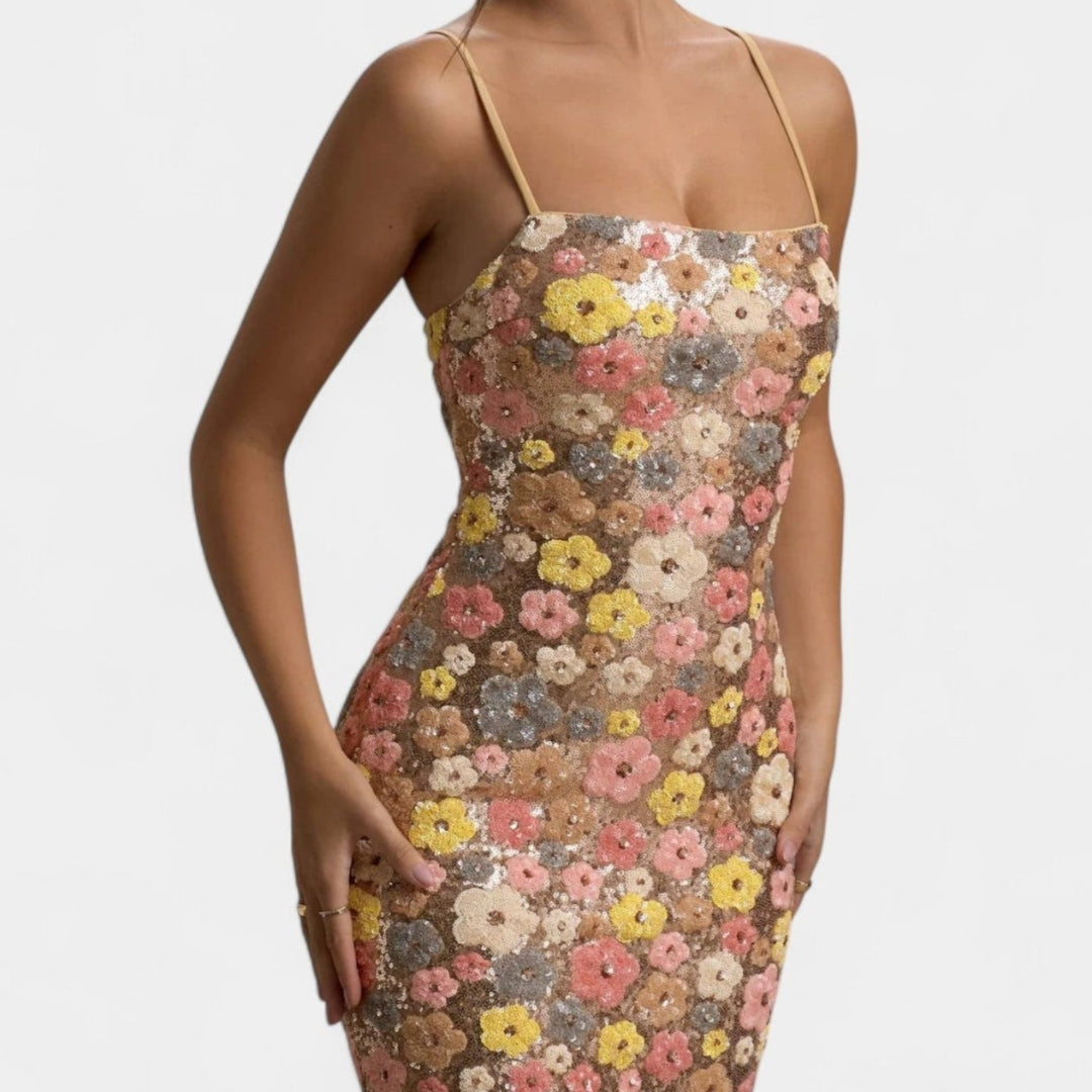 Amarante | Robe maxi à sequins pastel