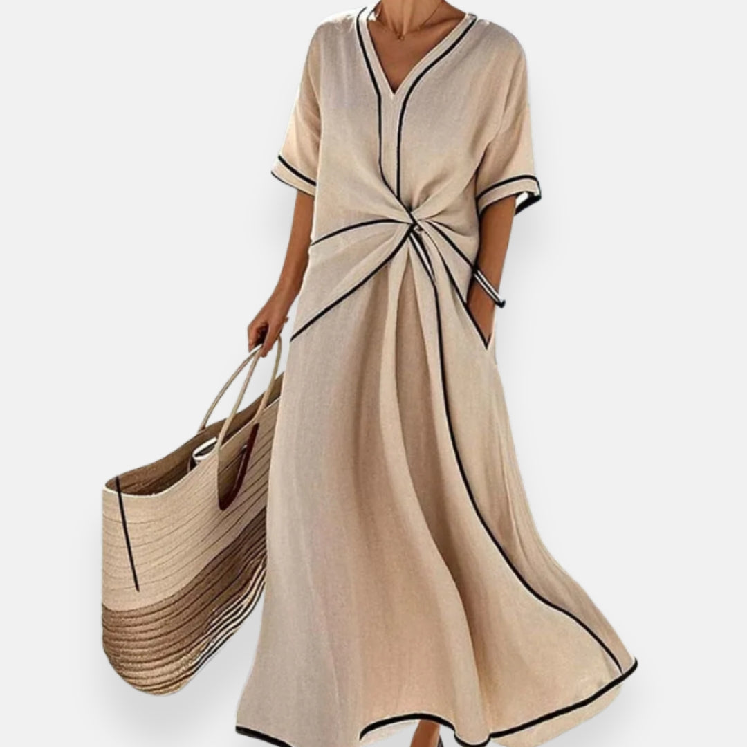 Malina | Robe à nœud et liserés contrastés