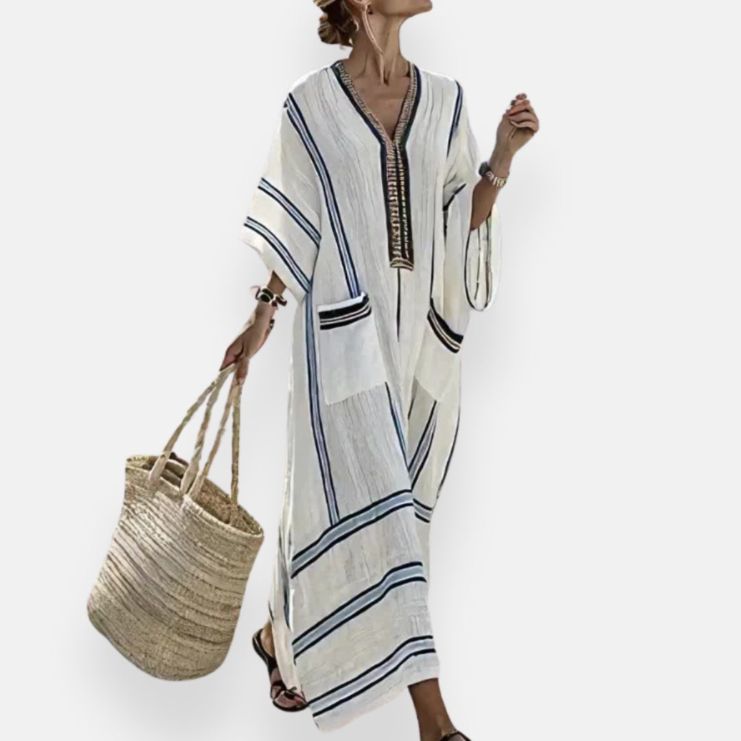 Véronique | Robe kaftan à rayures et poches