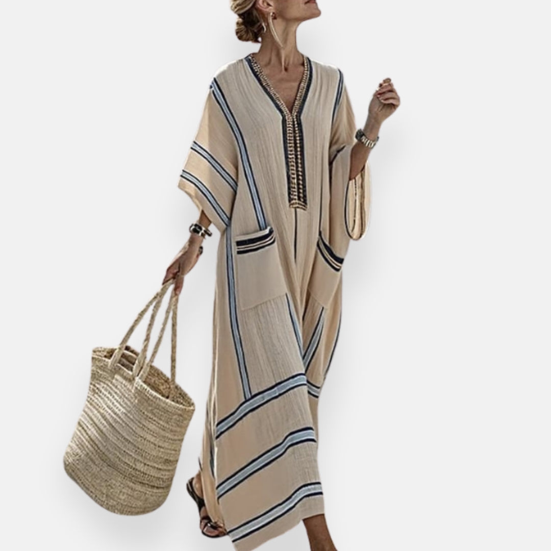 Véronique | Robe kaftan à rayures et poches