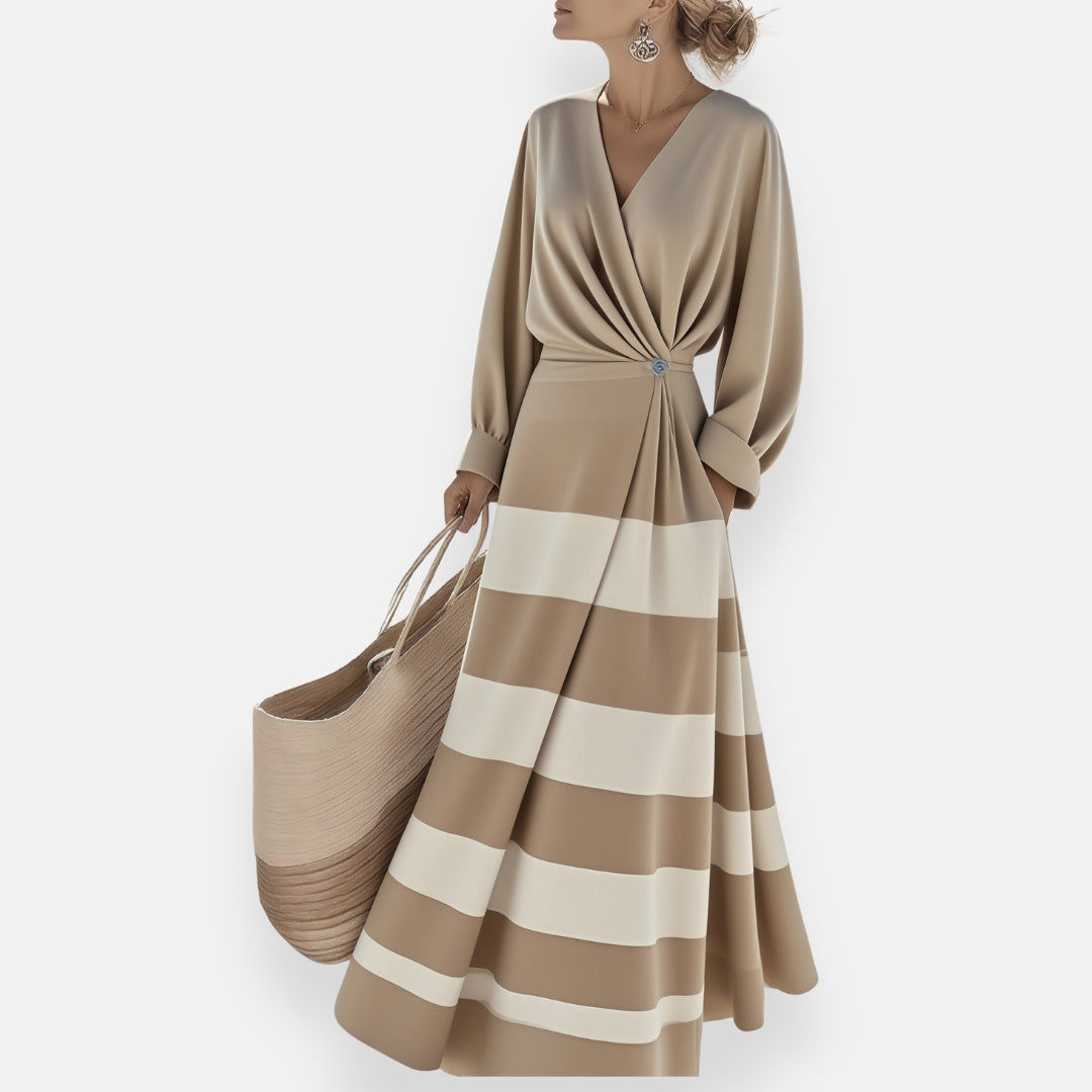 Caline | Robe à rayures et nœud drapé