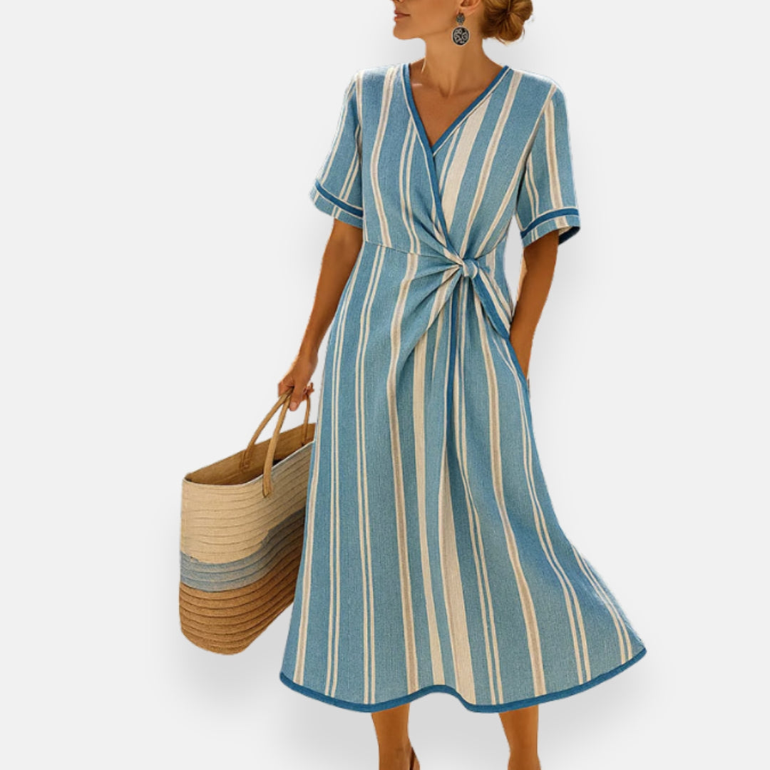 Azura | Robe à rayures et nœud drapé