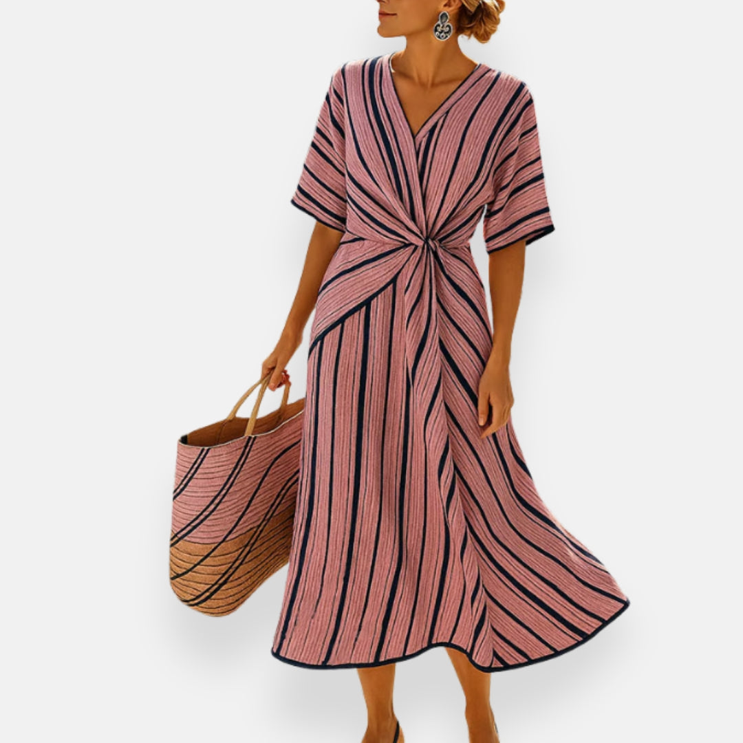 Yvette | Robe à rayures et nœud drapé