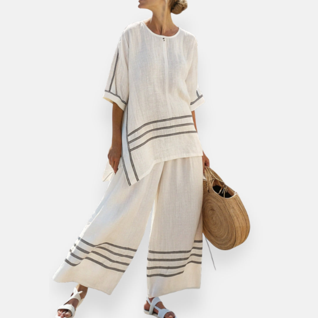 Carine | Ensemble à rayures et coupe asymétrique