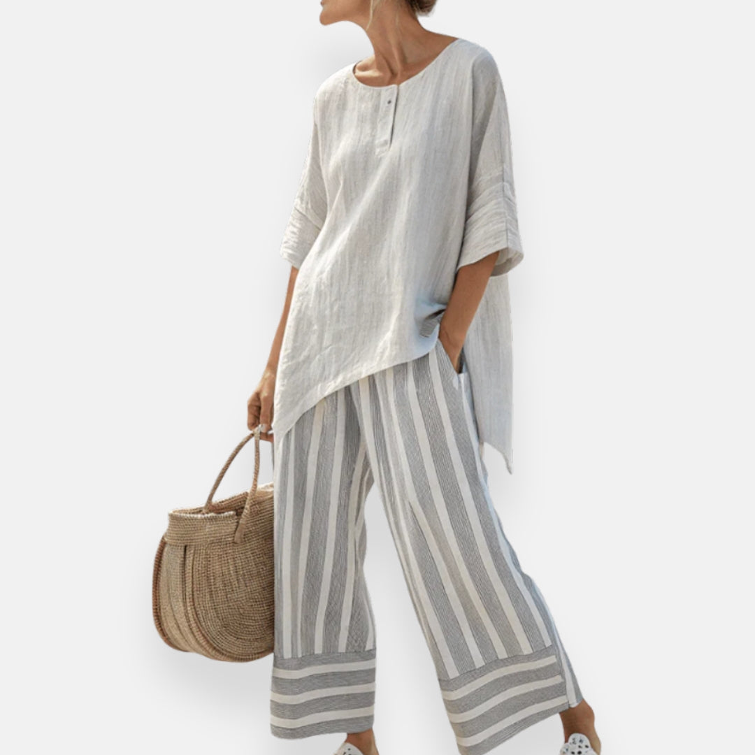 Hermine | Ensemble à rayures et coupe asymétrique