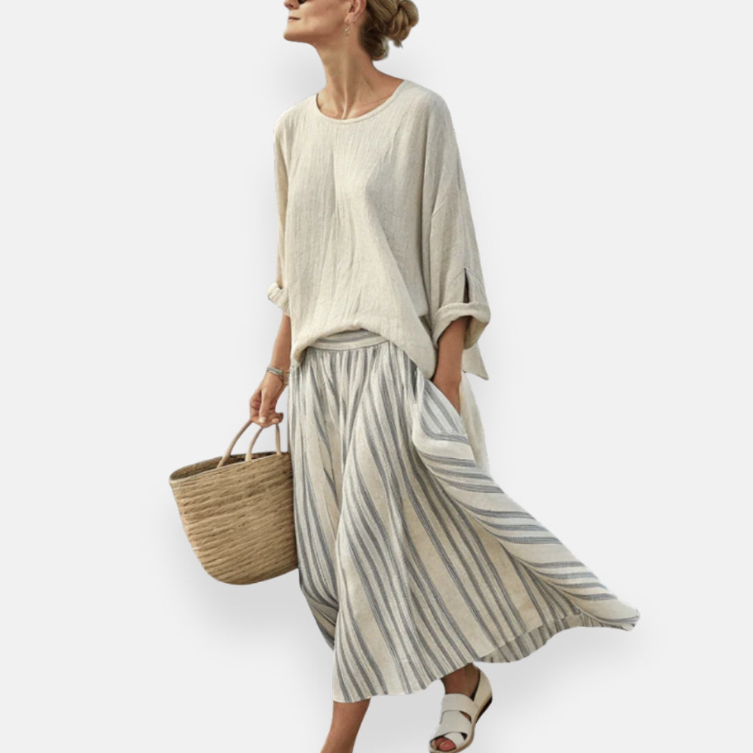 Sidonie | Ensemble fluide avec jupe-culotte à rayures