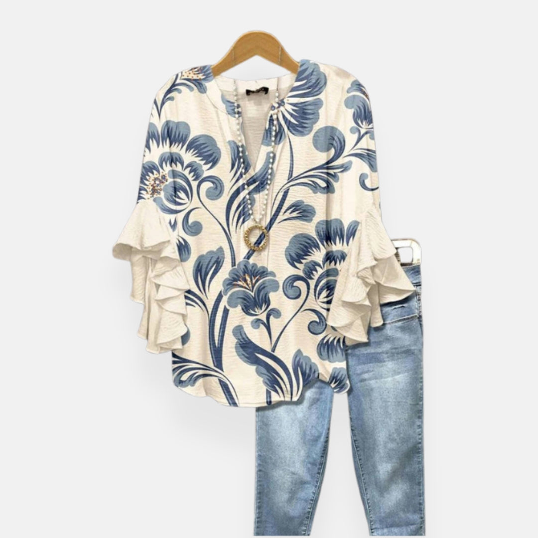 Léna | Blouse à imprimé floral bleu royal