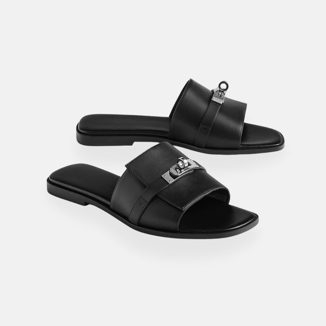 Aria | Mules noires élégantes avec détail bijou