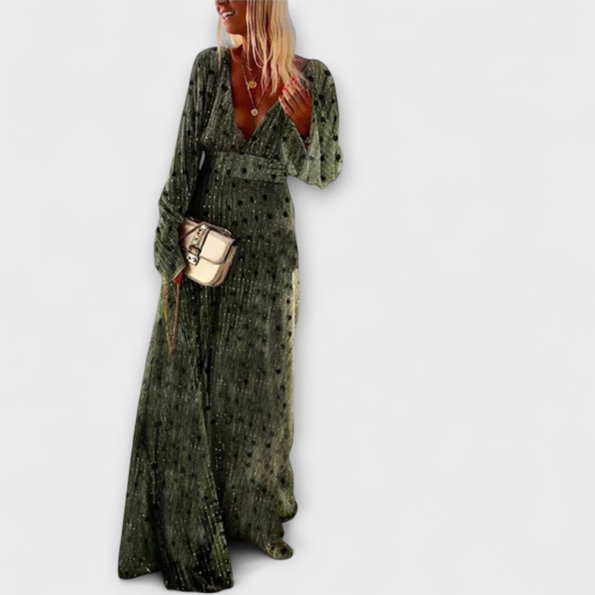 Robe longue élégante avec imprimé à pois