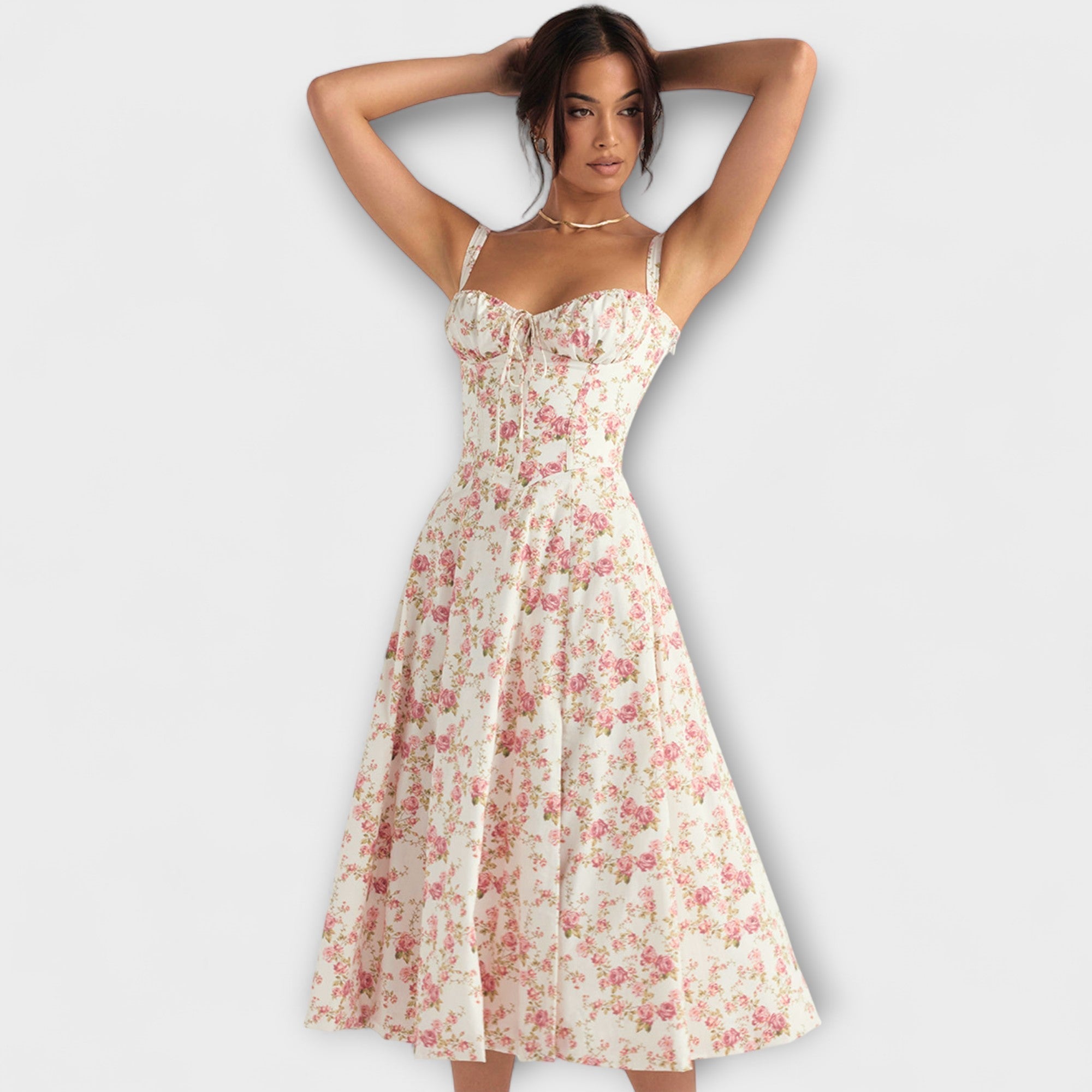 Zipporas | Robe Bustier Détailée avec Imprimé Floral Moderne de Printemps